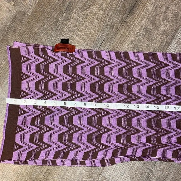 Missoni Foulard Vintage Knit Purple Brown Striped Chevron Scarf - Picture 9 of 11